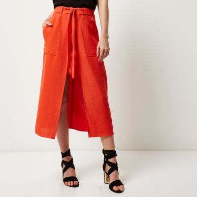 Orange utility midi skirt